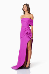 Bethany Off The Shoulder Maxi Gown In Purple