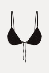 Elena Crochet Shine Bikini Top - Black