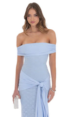 Lace Tassel Wrap Maxi Dress in Sky Blue