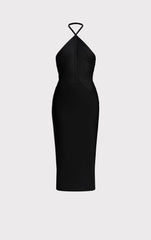 Draped Halter Fringe Midi Dress
