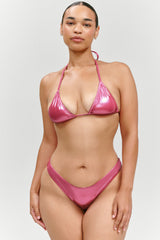 X Khy Nick Metallic Triangle Bikini Top - Pink Chrome