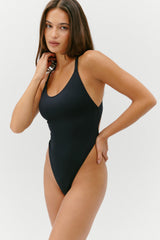 Tasha Ribbed One Piece Swimsuit - Black