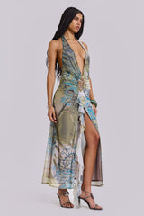 Cindy Plunge Maxi Dress In Green