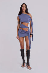 Mena Asymmetric Mini Dress in Indigo