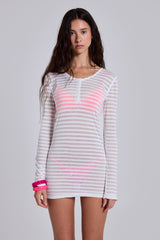Sheer Henley Stripe Mini Dress