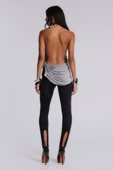 Alisia Backless Button Halter Top