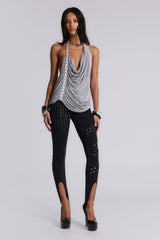 Alisia Backless Button Halter Top