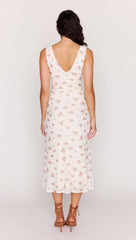 Cream Floral V-Neck Mesh Midi Dress