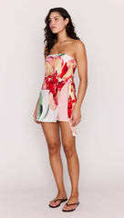 Macro Floral Print Strapless Mini Dress