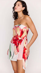 Macro Floral Print Strapless Mini Dress