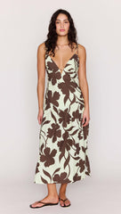 Mint Chocolate Cotton Floral Deep V Midi Dress