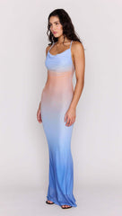 Ombre Cowl Neck Mesh Maxi Dress
