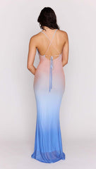 Ombre Cowl Neck Mesh Maxi Dress