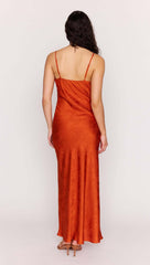 Orange Bead Detailed Satin Bias Midi Dress