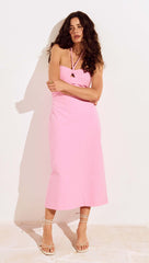 Pink Keyhole Detail Halter Neck Midi Dress