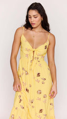 Yellow Printed Ecovero Summer Midi Dress