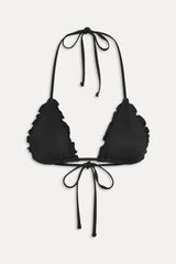 Nick Ruffle Triangle Bikini Top - Black