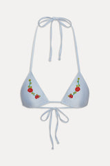 Nick Beaded Satin Bikini Top - Frosting