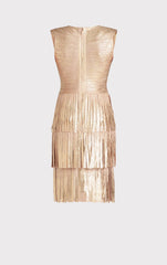 V Neck Foil Fringed Midi Dress