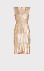V Neck Foil Fringed Midi Dress