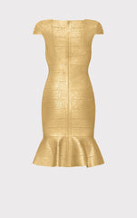 Foil Cap Slv Flare Skirt