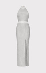 Lurex Eyelash Mock Neck Gown