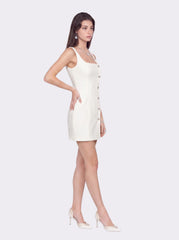 Sera Crystal-Button White Dress