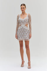 Crystal Embroidery Long Sleeve Mini Dress