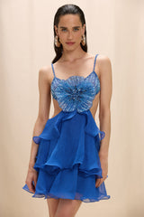 Chiffon Carmen Lotus Mini Dress
