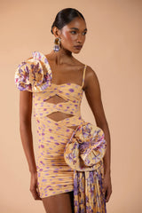 Peony Dots Draped Mini Dress (Runway)