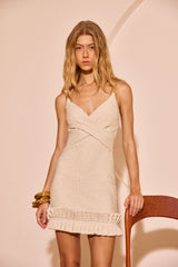 Golden Knit Ruffles Mini Dress