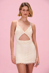 Twilight Mesh Cut-Out Pearl Mini Dress