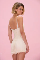 Twilight Mesh Cut-Out Pearl Mini Dress