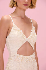 Twilight Mesh Cut-Out Pearl Mini Dress