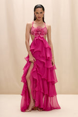 Chiffon Carmen Lotus Maxi Dress