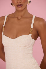 Golden Knit Ruffle Maxi Dress