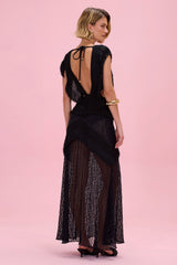 Ayla Fringe Plunge Maxi Dress