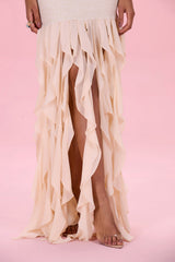 Golden Knit Chiffon Maxi Dress