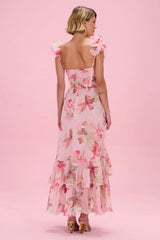 Orchid Bloom Chiffon Maxi Corset Dress