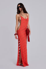 Noir Knit Maxi Dress in Coral