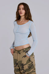 Sheer Henley Top In Sky