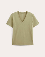 The Slouchy V-Neck Tee In Cotton Linen | Eucalyptus