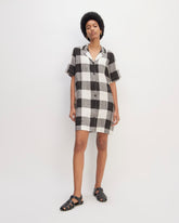 The Shirtdress In Linen | Bone / Black Check