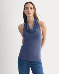 Halter Cowlneck Top In Butterknit | Washed Navy
