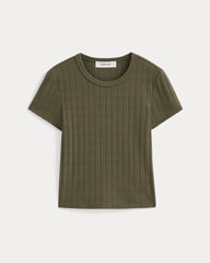 Cropped Crew In Pointelle | Olive Night