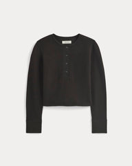 Boxy Henley In Cozy Waffle | Black