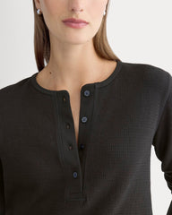 Boxy Henley In Cozy Waffle | Black