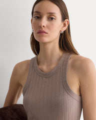 Racerback Tank In Pointelle | Heathered Chocolate Chip