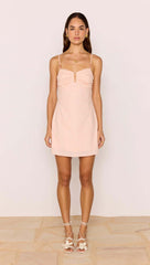 Dusty Pink Linen Mini Dress With Bead Detail