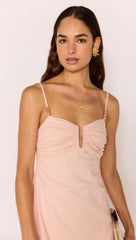 Dusty Pink Linen Mini Dress With Bead Detail